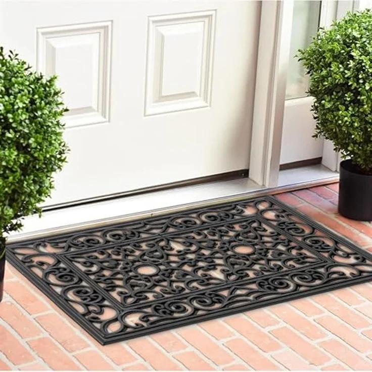 matches21 HOME & HOBBY Fußmatte Hartgummi Fußmatte Ornamente rechteckig 40x60 cm schwarz, rechteckig, Höhe: 12 mm, Wetterfeste Aussen-Bereich Türmatte als Outdoor Schmutzfangmatte – Bild 2