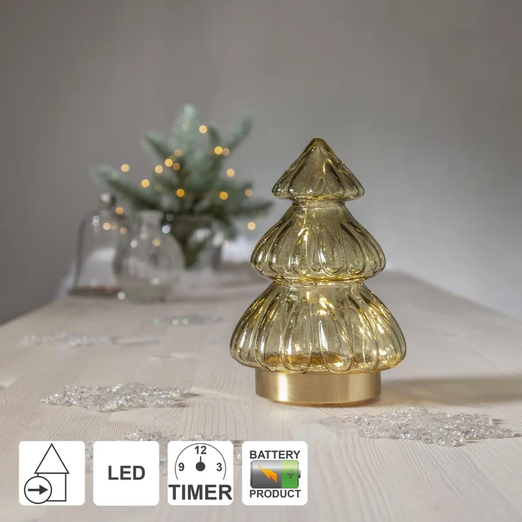 LED Tischleuchte ,Abete aus Glas, Tannenbaum, Batterie, grün, H 18cm – Bild 3