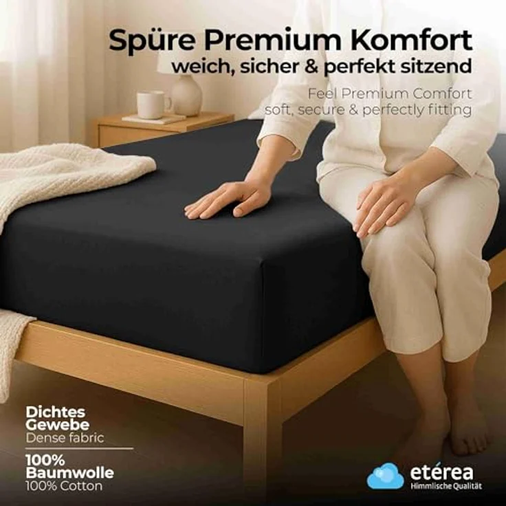 etérea Comfort Jersey Spannbettlaken Schwarz 180x200 cm - 200x200 cm – Bild 3
