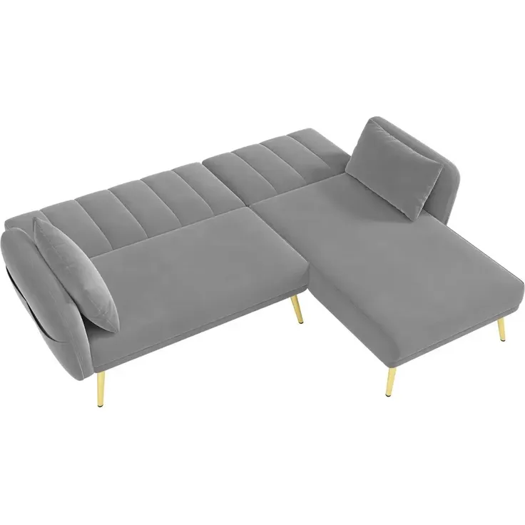 Ecksofa mit Relaxfunktion, L-Form, Schlafsofa mit Verstellbarer Rückenlehne, Polstersofa, Loungesofa, Samtbezug – Bild 10