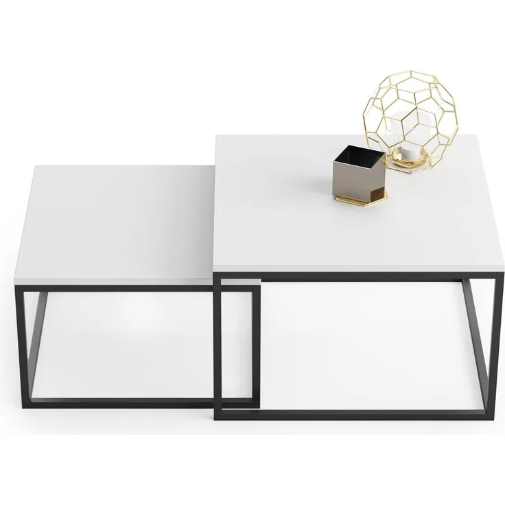 Home Collective Couchtisch Couchtisch 2er Set 42cm und 36cm hoch, Beistelltisch Loft Design, 2 in 1 Verschachtelung, kratzfeste Oberfläche, Wohnzimmer schwarz