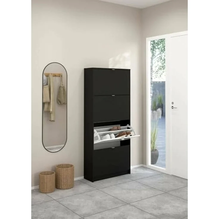 Dmora - Schuhschrank Natalie, Schuhregal, Mehrzweck-Eingangsgarderobe, Möbel für Schuhe, 70x24 h162 cm, Schwarz – Bild 4