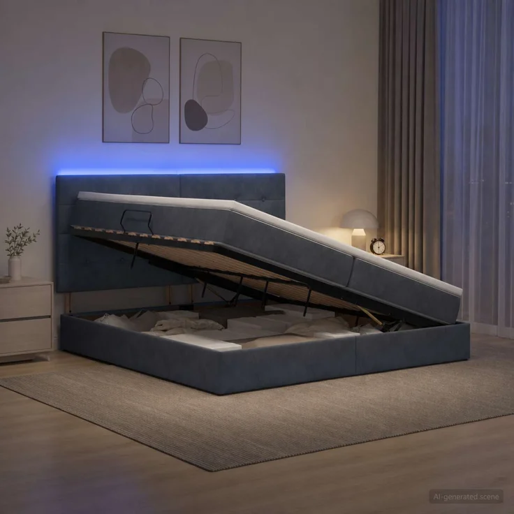 vidaXL LED-Speicherbett mit Matratze Dunkelgrau 200 x 200 cm Samt 3460153 – Bild 4