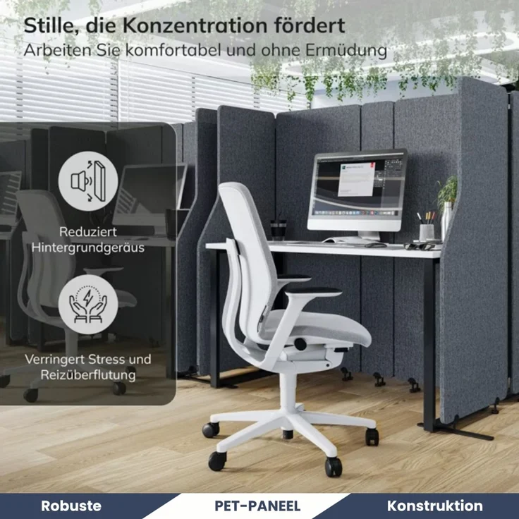 Akustik-Trennwand mit Schalldämmung PEOLT - 145x260x1,8cm Anthrazit | Stellwand Büro Raumteiler Office-Akustikwand Sichtschutz freistehend – Bild 4