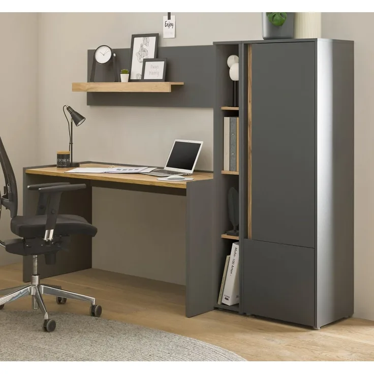 Büromöbel Set Center in grau matt und Eiche Wotan 213 cm