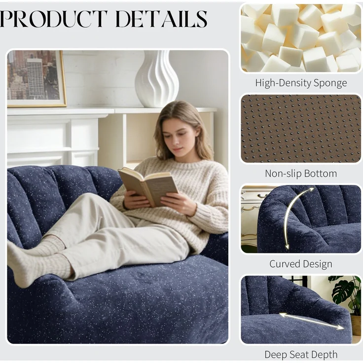 Rayofly-Sternenhimmel Bärenpfoten-Sitzsacksofa, übergroß mit Armlehnen und Füllung, Blau, H 61 cm x T 140 cm x B 98 cm – Bild 3