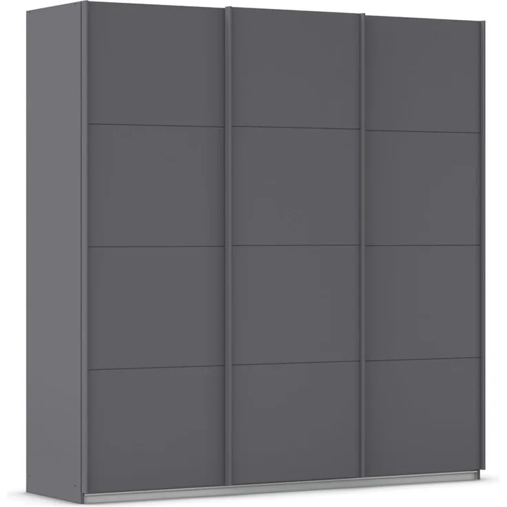 Rauch Möbel Kulmbach, Kleiderschrank mit Schwebetüren für Schlafzimmer, Kinderzimmer, Garderobe, Flur, 3-türig, mit Soft-Close-Funktion, Zubehör Premium, Farbe Grau metallic, Schwarz, Breite 203 cm