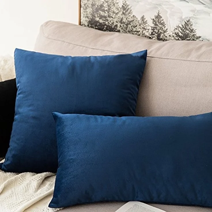 MIULEE 2er Set SAMT Kissenbezug Kissenhülle Dekorative Dekokissen Sofakissen Lendenkissen Wurfkissenbezug mit Verstecktem Reißverschluss Sofa Schlafzimmer 12x20 Inch 30x50 cm Dunkelblau – Bild 5