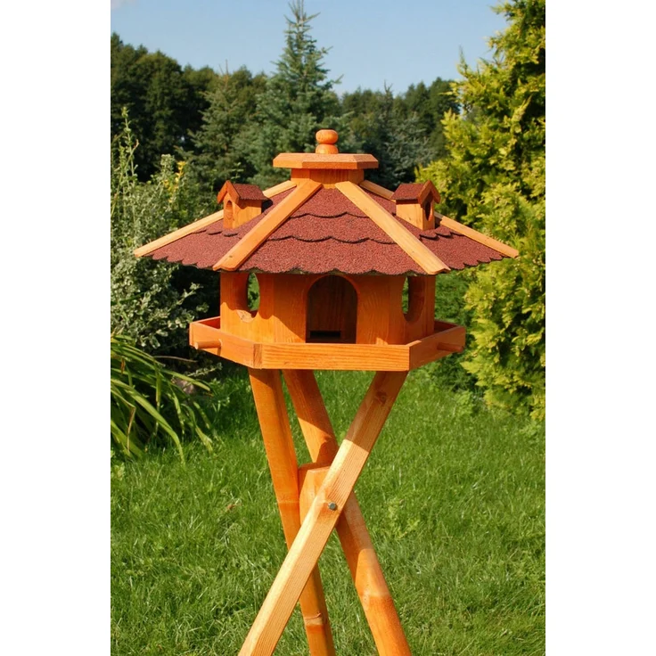 XXL Luxus Vogelhaus mit/ohne Solar/Ständer 135 cm hoch Holz Futterhaus 2026: Rot + Solar – Bild 4