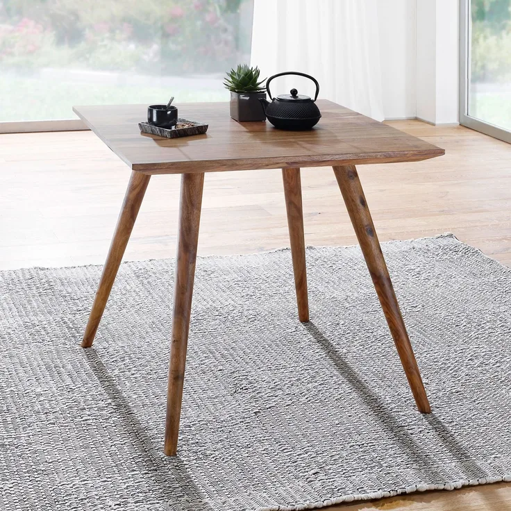 Wohnling Esszimmertisch REPA 80 x 80 x 76 cm Sheesham rustikal Massiv-Holz | Design Landhaus Esstisch | Tisch