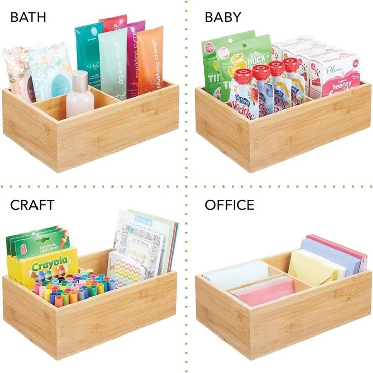 mDesign Deckelhalter Aufbewahrungskorb Organizer 3 Fächer Küche Bambus Natur – Bild 6