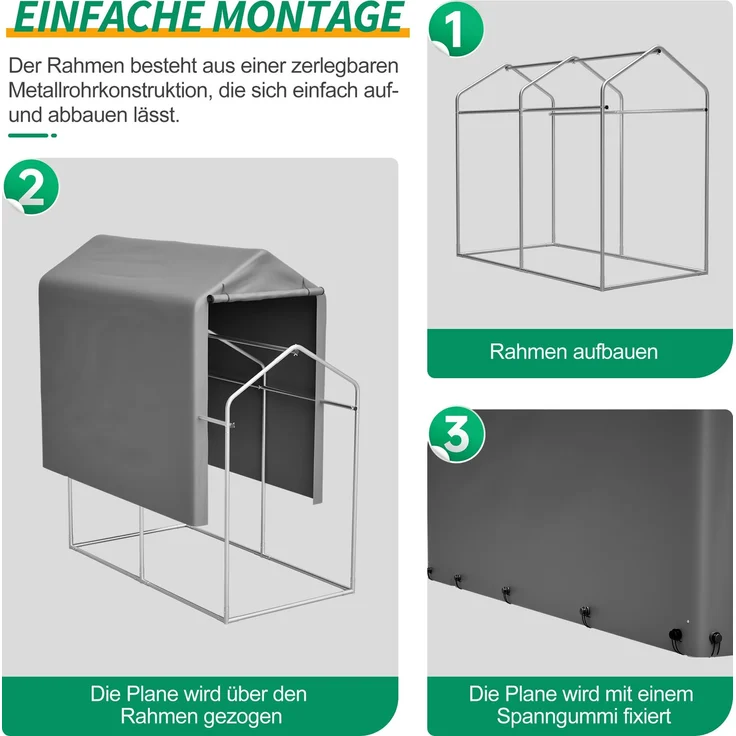 LVHOM Fahrradgarage & Gerätezelt, Wasserdichtes Garagenzelt aus 170g PE, Gerätehaus inkl. Fundamentrahmen, Lagerzelt für Garten & Werkzeug, 187x100x160cm – Bild 6