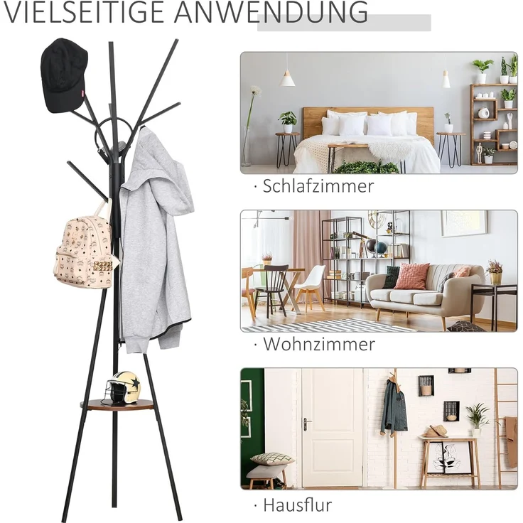 HOMCOM Garderobenständer Standgarderobe mit 8 Kleiderhaken, (Kleiderständer, 1 St, Hutständer), Metall, Braun, 45 x 45 x 180 cm – Bild 5