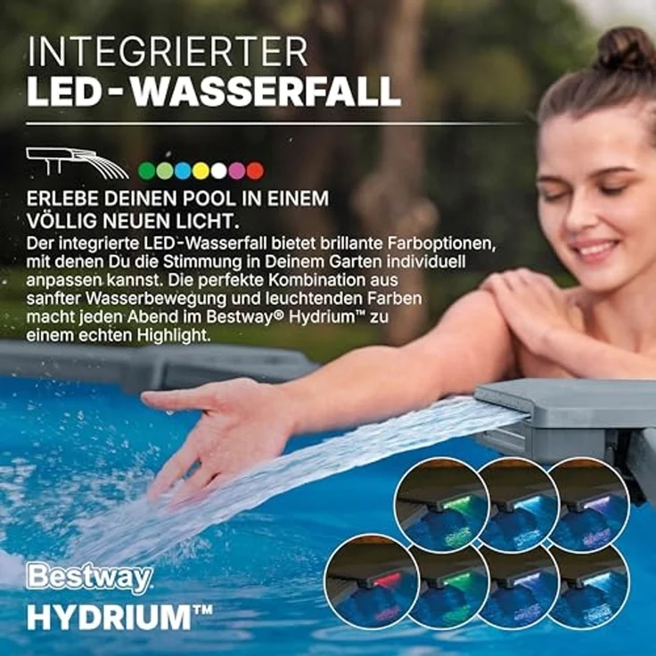 Bestway 561RP Hydrium Stahlwandpool Komplett Set mit Sandfilteranlage Ø 732 x 132 cm, Holz Optik (Grau), rund, WINTERFEST – Bild 7
