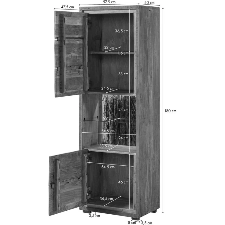Vitrine Akazie 58x40x180 natur lackiert BARK #102 – Bild 8