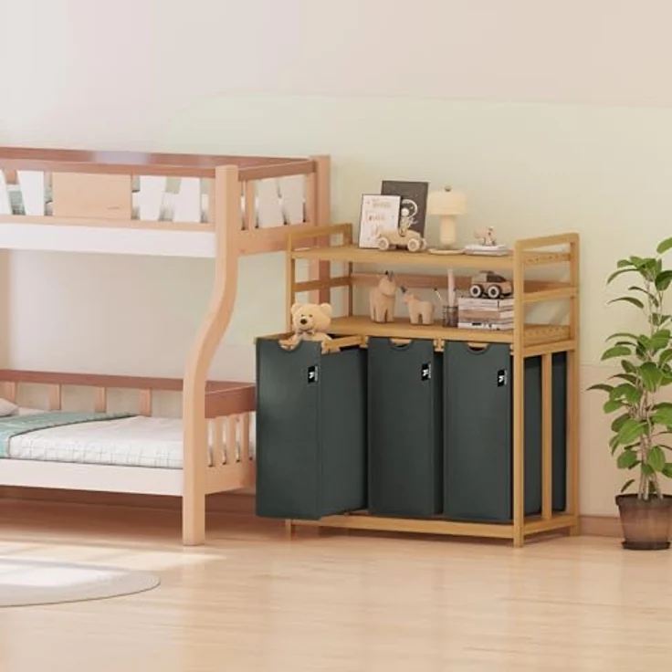 AdelDream Wäschekorb 150 l, 3 Fächer, 2 Regale Wäschesortierer – Bild 9