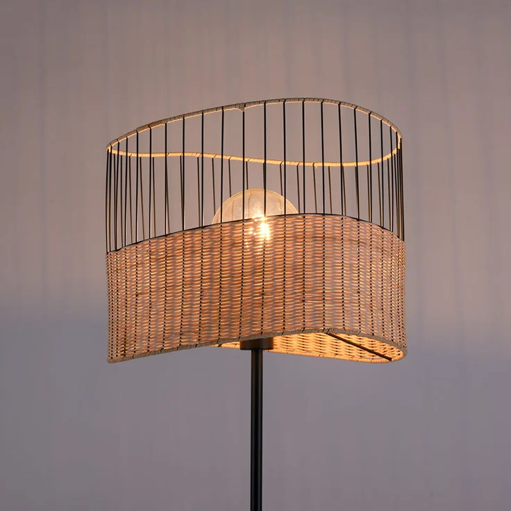 Stehleuchte, Metall, Holzgeflecht, schwarz, E27, H 152 cm – Bild 7