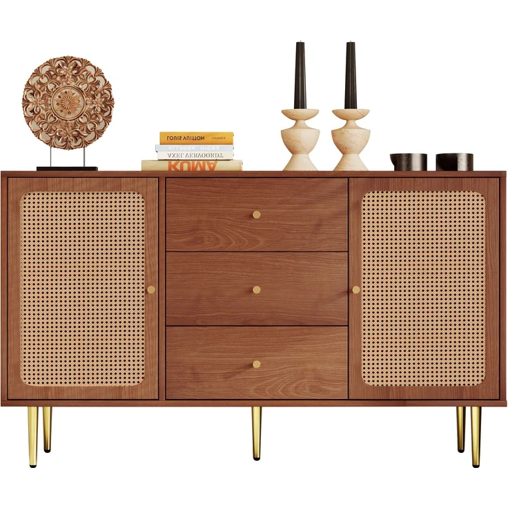 Vintage Kommode mit 3 Schubladen und verstellbarem Fachboden, Nussbaum Holzoptik, Stauraum Schrank – Bild 8