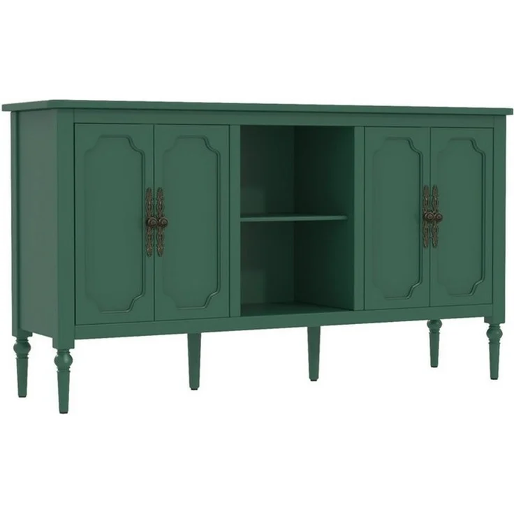 HOLTICO Sideboard Buffet Schrank mit 4 Türen und offenem Regal, Vintage Akzent Kommode (1 St), TV-Schrank, Küchenschrank, Kredenz, und Weinschrank – Bild 3