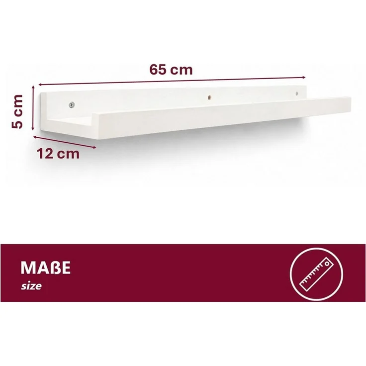 HOOZ Wandregal Wandbord 65 x12 x 5 cm, Massiv Bambus FSC zertifiziert, Farbe Weiß, Einzelartikel 1-tlg, FSC-zertifizierter Bambus, schwebende Optik, erhöhte Frontkante – Bild 3