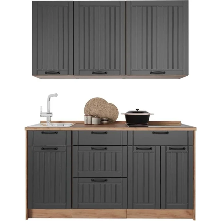 Singleküche Fame-Line Dunkelgrau/Goldkraft Eiche 150 cm ohne Arbeitsplatte Vicco – Bild 7