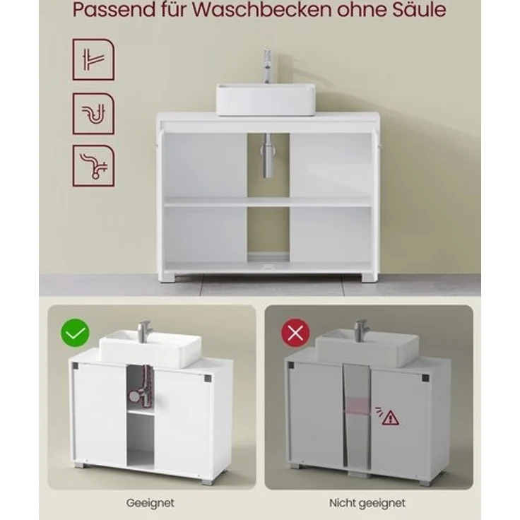 VASAGLE Waschbeckenunterschrank, Badezimmerschrank, 2 Fächer hinter den Türen, für Waschbecken ohne Säule, Badezimmer-Unterschrank mit Füßen – Bild 2