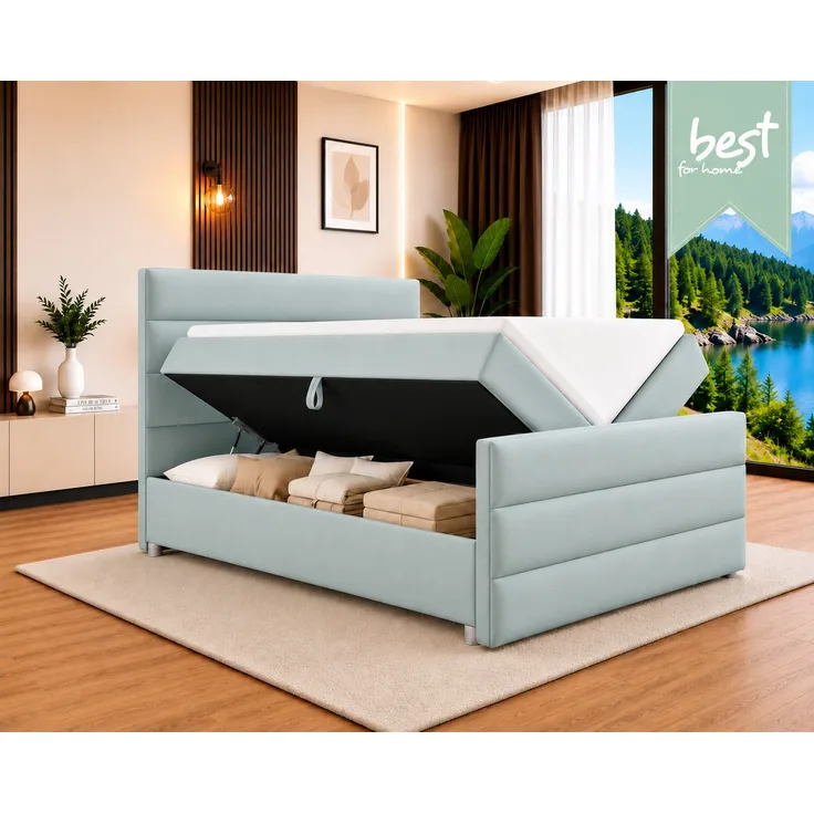 Best for Home Boxspringbett Trinity K-1 LUX – Modernes Boxspringbett mit 7-Zonen-Bonnell-Federkernmatratze, Stauraum und Topper, erhältlich in verschiedenen Farben