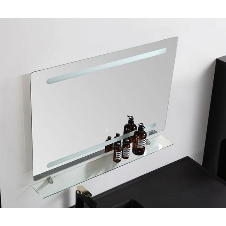 Faizee Home Badmöbelset 90 cm Schwarz Hochglanz inkl. Keramik-Waschbecken, LED-Spiegel & 2x Seitenschränke – Bild 5
