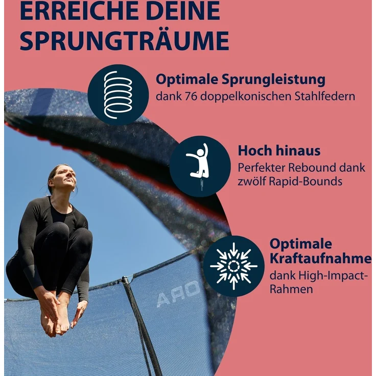 Hudora '4square' Trampolin mit Sicherheitsnetz, Stahl schwarz, 288 x 410 x 272 cm – Bild 14