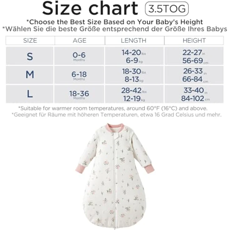 Duomiaomiao 3.5Tog Schlafsack Baby, 100% Baumwolle Baby Schlafsack Winter, Mädchen Neugeboren, Jungen Schlafsack, Warmer Neugeborene Kinder(85) – Bild 6
