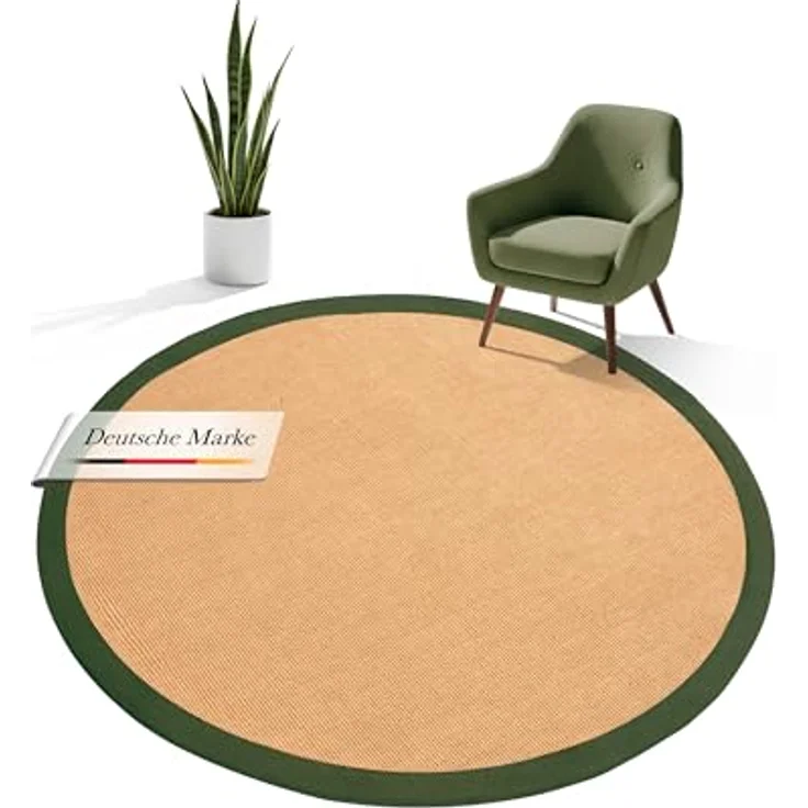 carpetfine Sisalteppich Sisal, rund, Höhe: 5 mm, mit farbiger Bordüre, Anti-Rutsch Rückseite – Bild 2