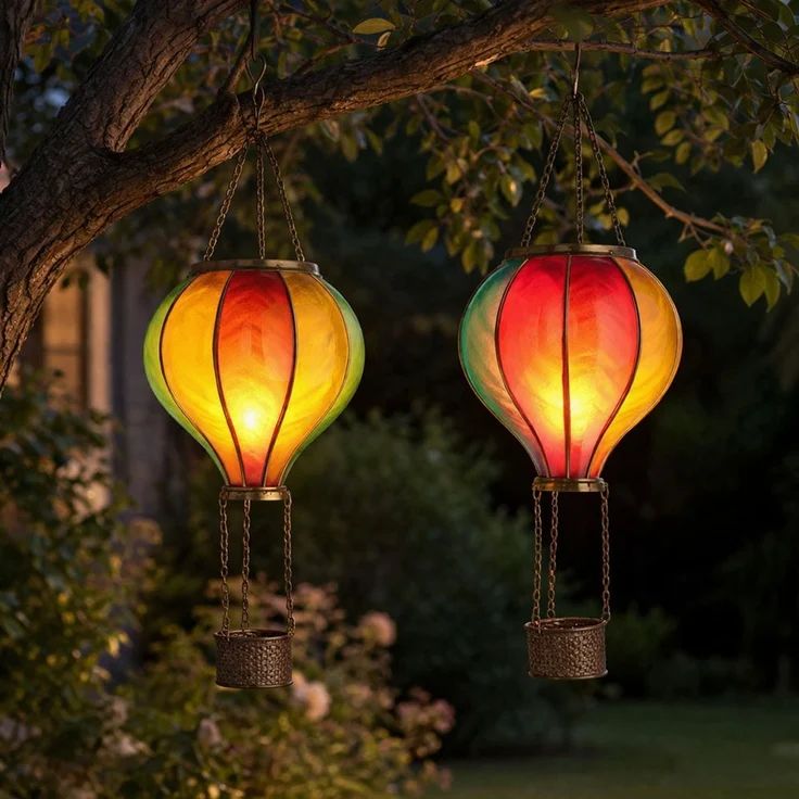 4x LED Solar Hängelampe, bunt, Heißluftballon, H 47 cm – Bild 3