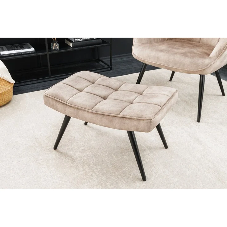 riess-ambiente Fußhocker SCANDINAVIA champagner beige / schwarz (Einzelartikel, 1 St), Wohnzimmer · Samt · Metall · Scandinavian Design – Bild 2