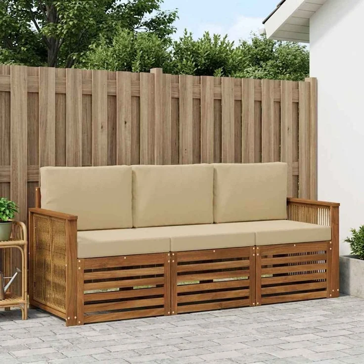 vidaXL Outdoor-Sofagarnitur 3 stk. 3-Sitzer Natur und Beige 3383969 – Bild 1