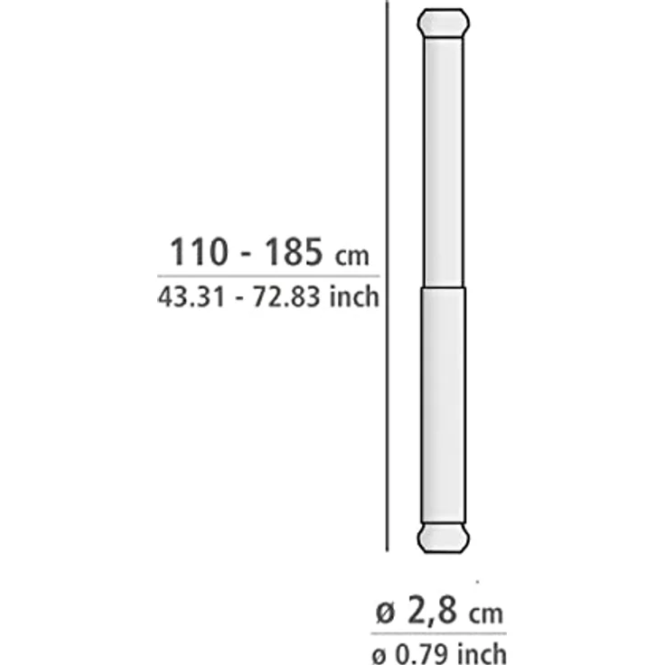 WENKO Duschvorhangstange Luz, Ø 280 mm, ausziehbar, ohne Bohren, geklemmt, Edelstahl, Kunststoff, ohne bohren, 110 - 185 cm, aus rostfreiem Edelstahl – Bild 5
