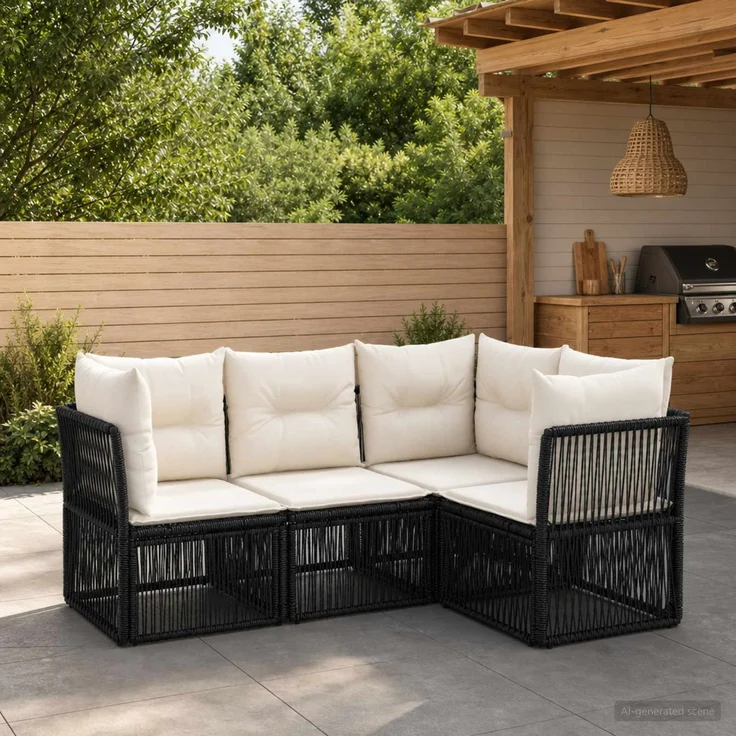 vidaXL Gartensofa-set 4 stk. 4-Sitzer Schwarz Poly-Rattan 3434209 – Bild 1