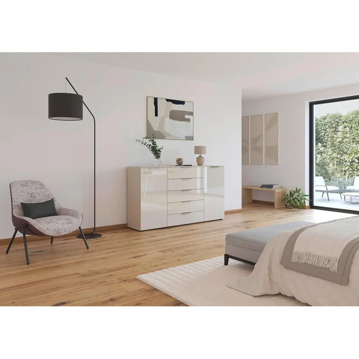 Rauch Möbel Flipp, Kommode für Schlafzimmer, Kinderzimmer, Wohnzimmer, Jugendzimmer, Flur, Garderobe, 2-türig, 5 Schubladen, mit Softclose-Funktion, Farbe Glas Beige, Breite 180 cm – Bild 2