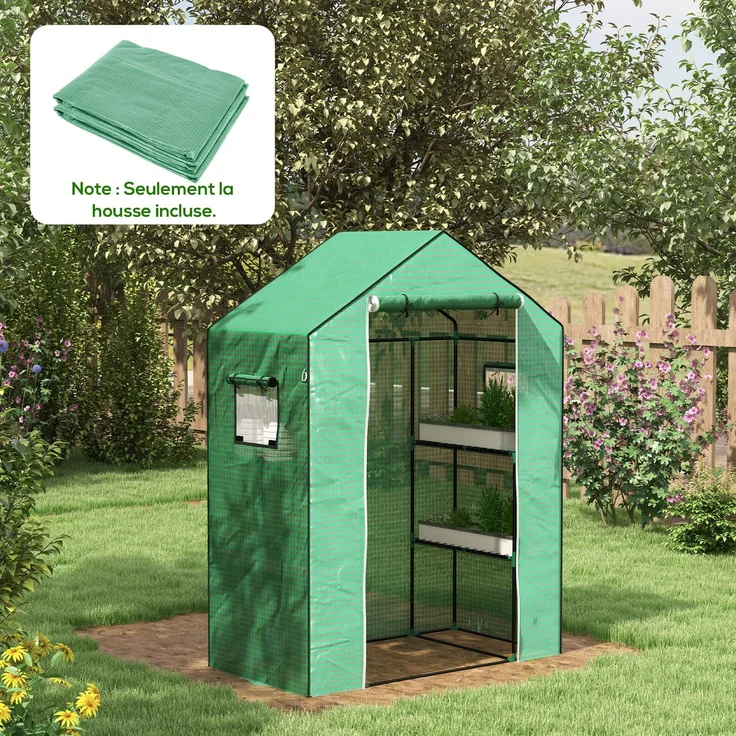 MELAYR, Ersatzabdeckung für Gartengewächshaus 140 x 73 x 190 cm mit Fenster, UV-beständige Tür für den Garten – Grün – Bild 3