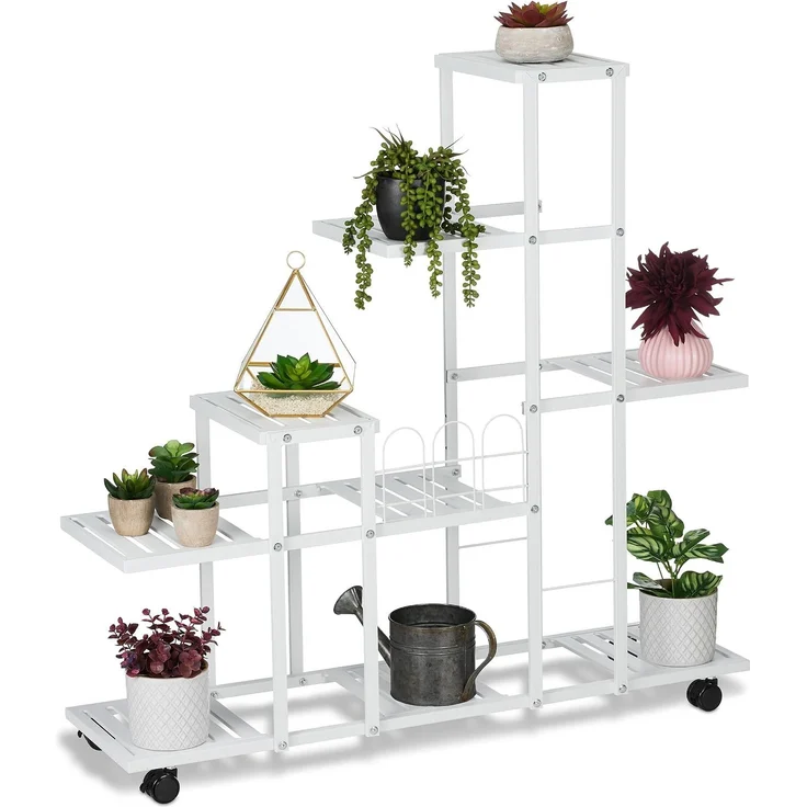 Relaxdays Weißer Blumenständer mit Rollen – Bild 1