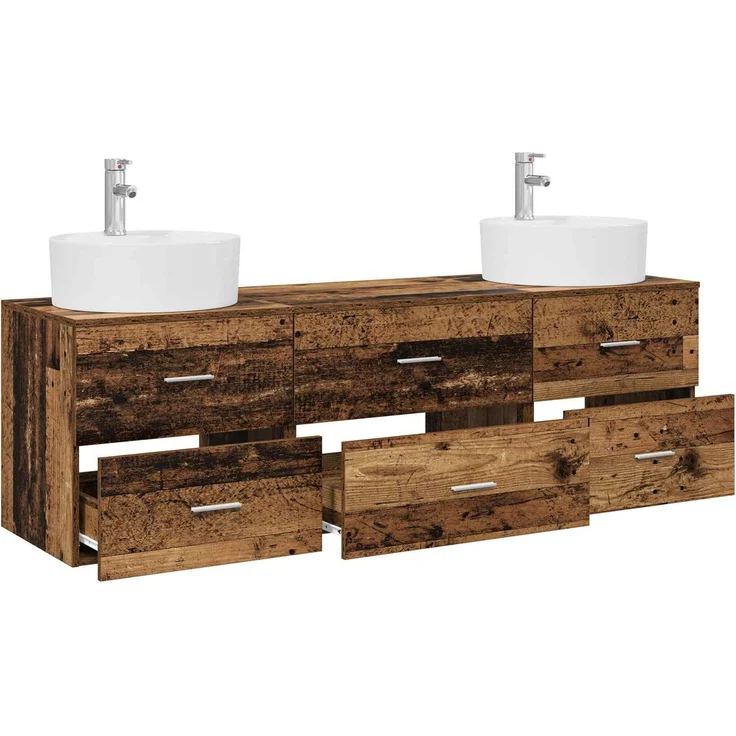 vidaXL Wandmontiertes Badezimmerschrank-Set 3 stk. Altholz 3405873 – Bild 3