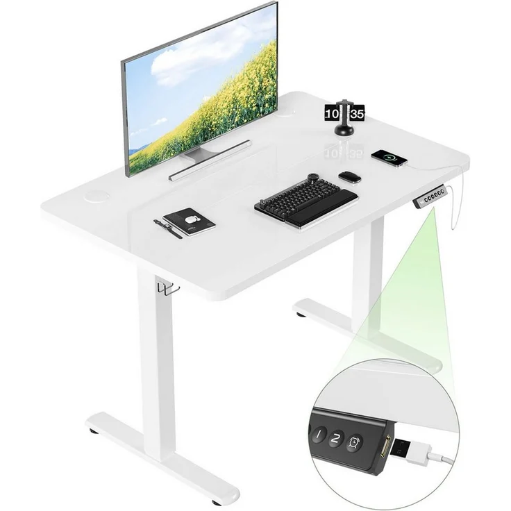 Furnicopia Schreibtisch Höhenverstellbarer mit USB-Ladefunktion und Wecker-Erinnerung (2 Höheneinstellungen 5 Farben und 6 Größen fur eine Vielzahl von Arbeits- und Lernumgebungen) – Bild 1