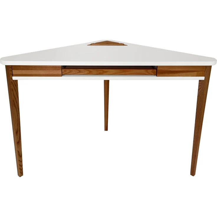 Ragaba Eckschreibtisch mit Tastaturauszug, MDF & Massives Eschenholz Eiche gebeizt, 114x61 cm, Weiß