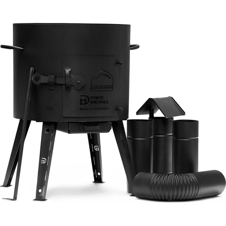 Ø40 Uchag 2mm stahl Utschak mit Abzugsrohr Utschag Campingofen 12L Gusseisen Kazan mit Gusseisen Deckel-Grillpfanne Kasan Feuerstelle Feldküche – Bild 2