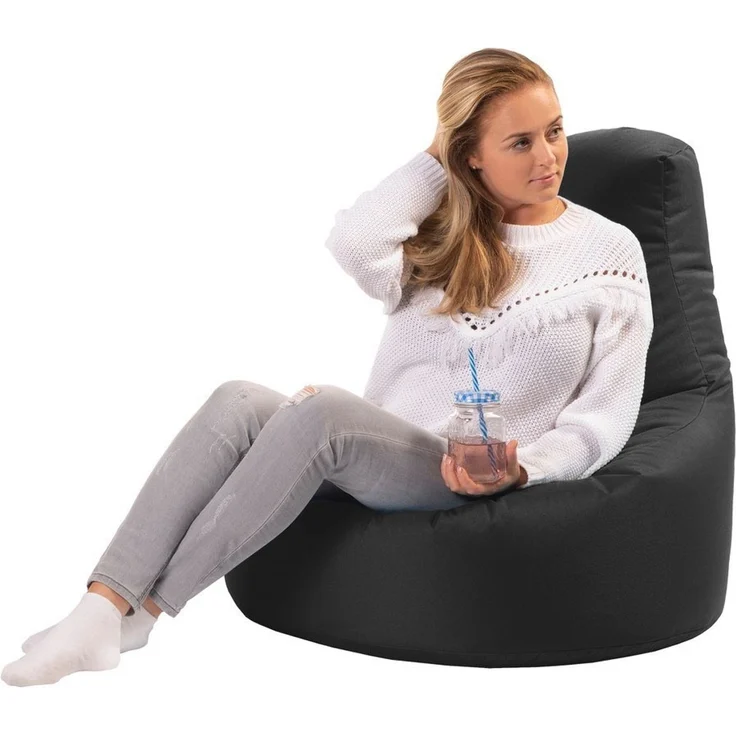 sunnypillow Sitzsack, XXL, mit Styropor Füllung, Polyester Schwarz, Ø 80 x 85 cm – Bild 1