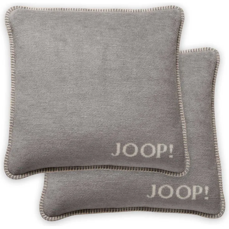 JOOP! Kissenhülle, 2er Pack - MDF Melange Doubleface, Logo Hellgrau 50x50cm