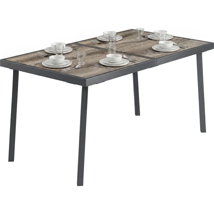 Rechteckiger Gartentisch für 6 Personen mit Tischplatte in Holzoptik, aus Stahl und PSPC, 145 x 85 x 72 cm, grau – Bild 1