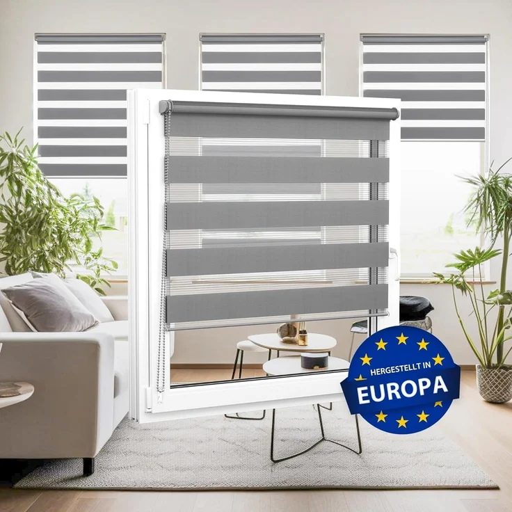 Doppelrollo 35 x 120 cm, dunkelgrau [Stoffbreite 31,6 cm], jalousiescout, blickdicht, mit Bohren/ohne Bohren, freihängend, Klemmen, Kleben und Schrauben OHNE Aufpreis, Lichtdurchlässig, Klemmträger, Feuchtraumgeeignet – Bild 6