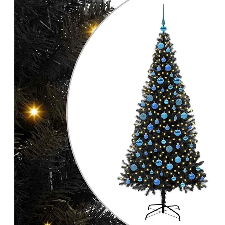 vidaXL Weihnachtsbaum mit LED-Beleuchtung Schwarz 180 cm PVC und Stahl 3396485 – Bild 2