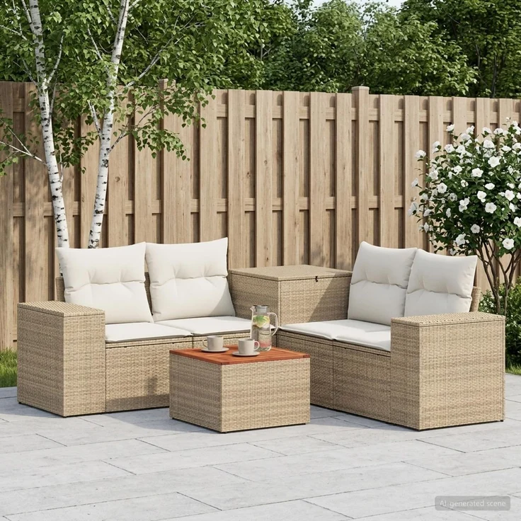 vidaXL Sofa Set 6 stk. Beige und Cremeweiß Polyrattan und Stahl 3447580 – Bild 1