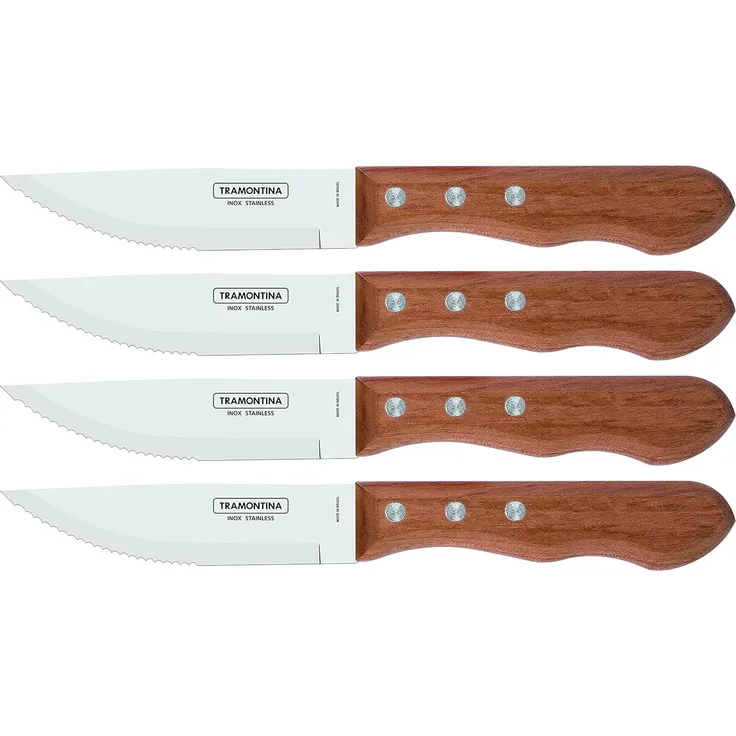 Tramontina Dynamic Steakmesser Jumbo, 4-teiliges Set, rostfreier Edelstahl, Holzgriff, 4 Steakmesser